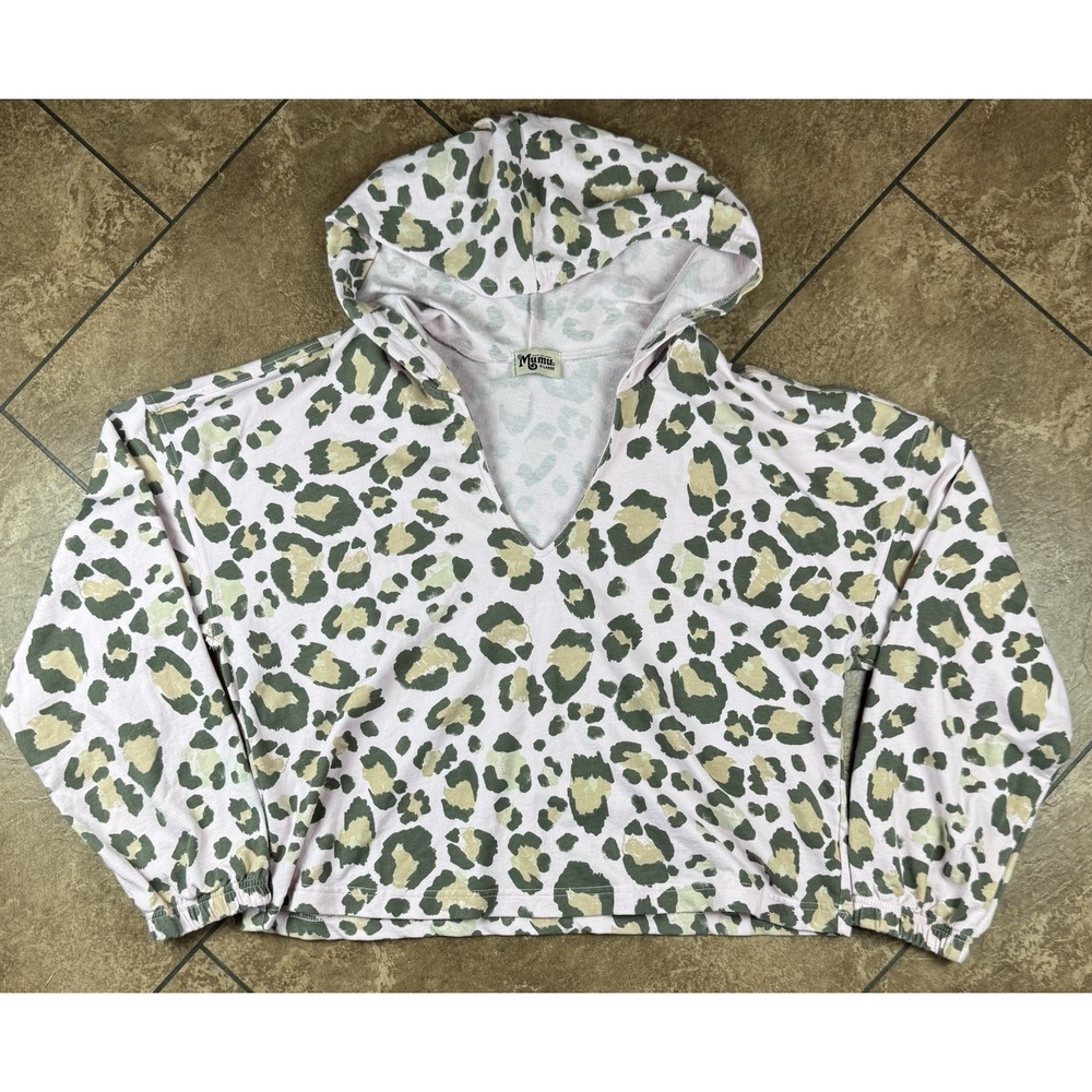 Show Me Your Mumu Tomasa Leopard Print V-Neck Pullover Hoodie Size XL